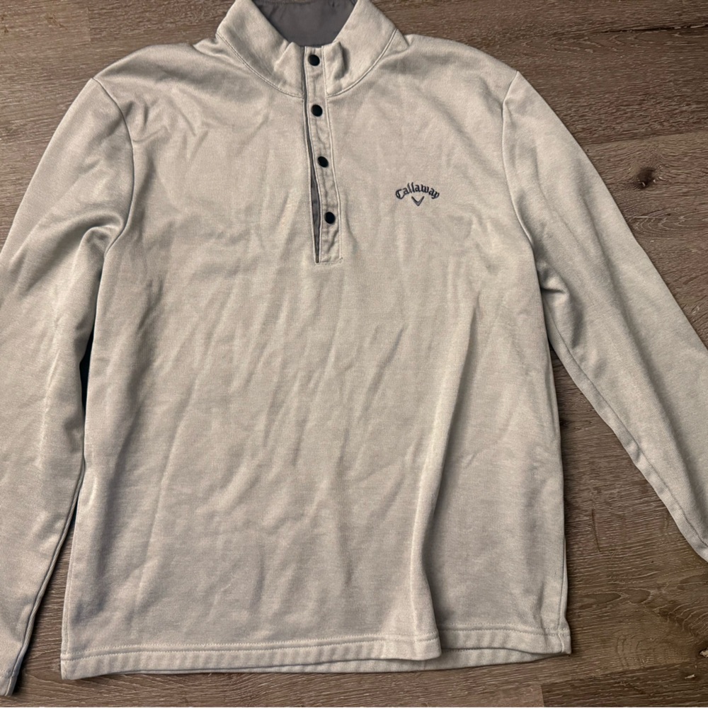 Callaway Sweatshirt Mens Light Gray Long Sleeve Button Pullover Polyester Golf